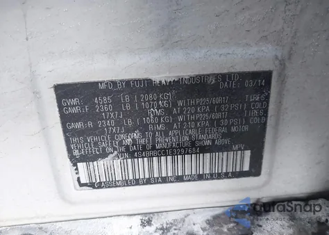 2014 Subaru Outback 2.5I Premium из США, поврежденный, VIN 4S4BRBCC1E3297684